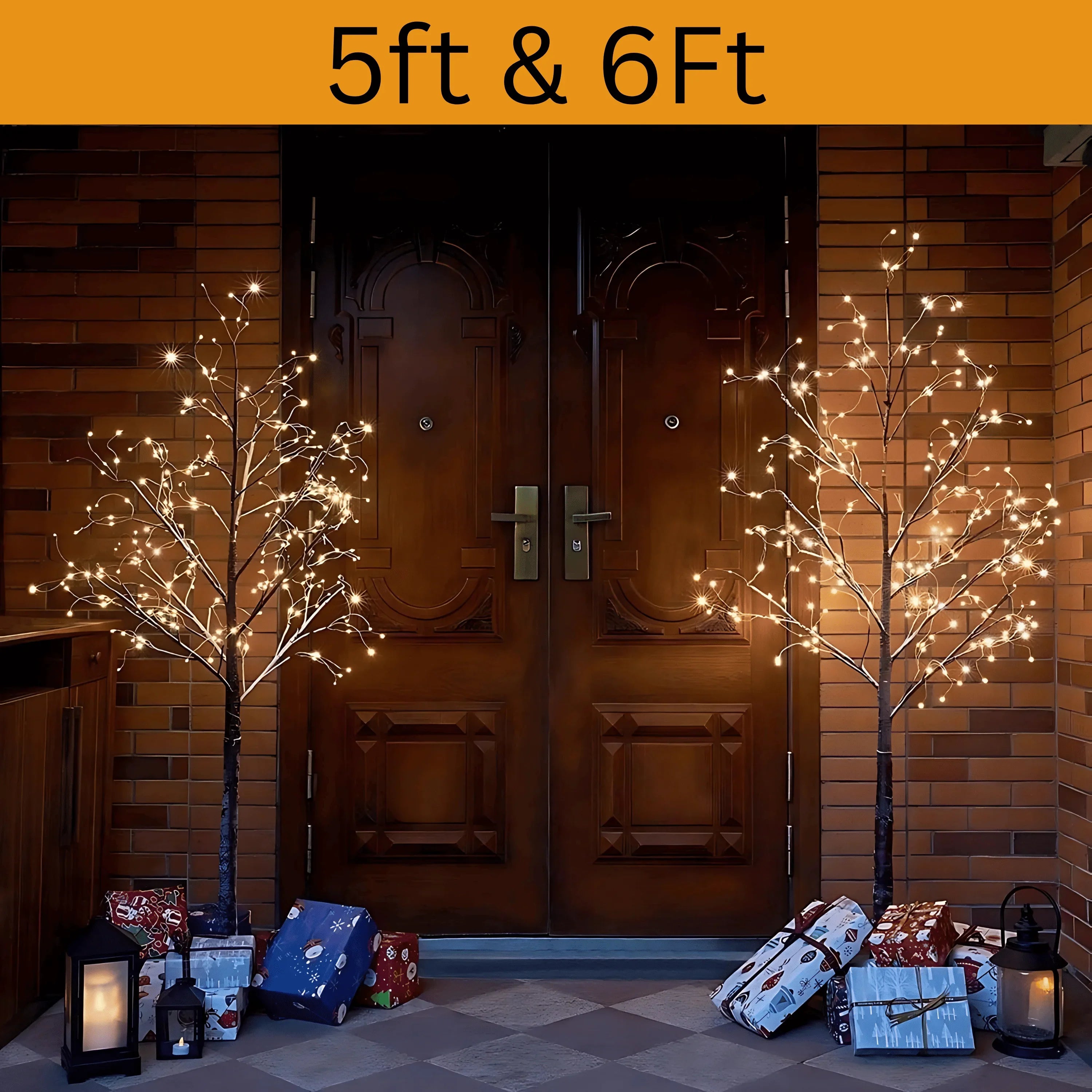5ft, 6ft Decor Outdoor LED Christmas Tree Warm white LED lights, snowy twig design,Indoor Outdoor flexible branches for shaping and styling Battery Operated - 4A's Global