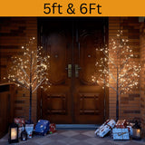 5ft, 6ft Decor Outdoor LED Christmas Tree Warm white LED lights, snowy twig design,Indoor Outdoor flexible branches for shaping and styling Battery Operated - 4A's Global