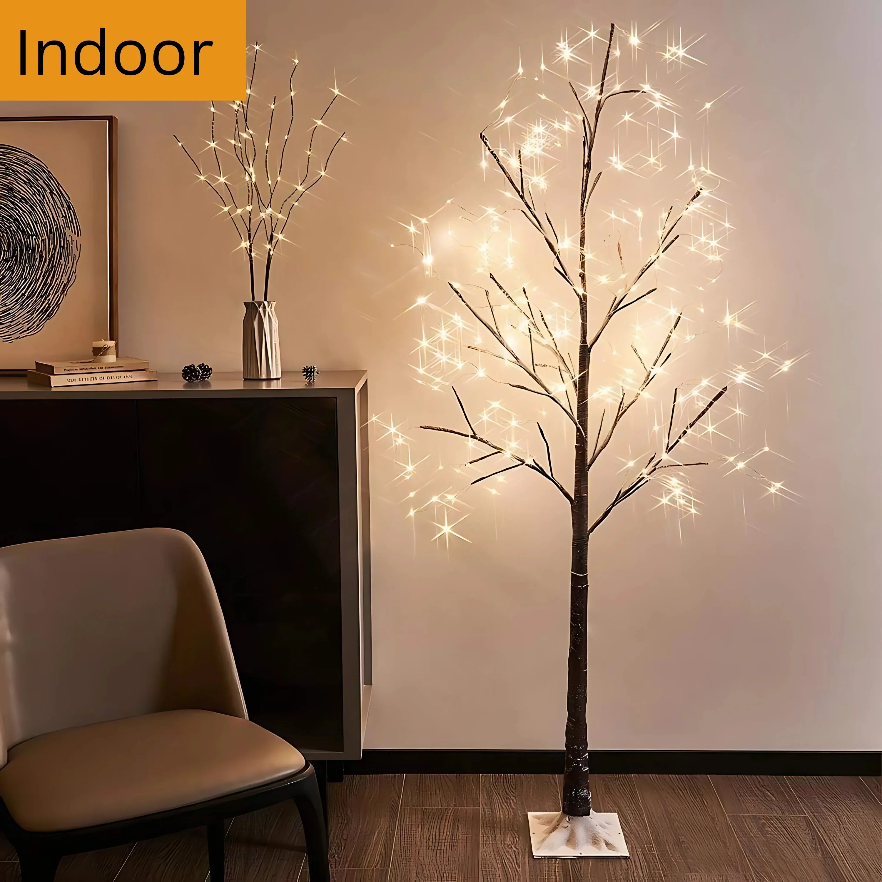 5ft, 6ft Decor Outdoor LED Christmas Tree Warm white LED lights, snowy twig design,Indoor Outdoor flexible branches for shaping and styling Battery Operated - 4A's Global