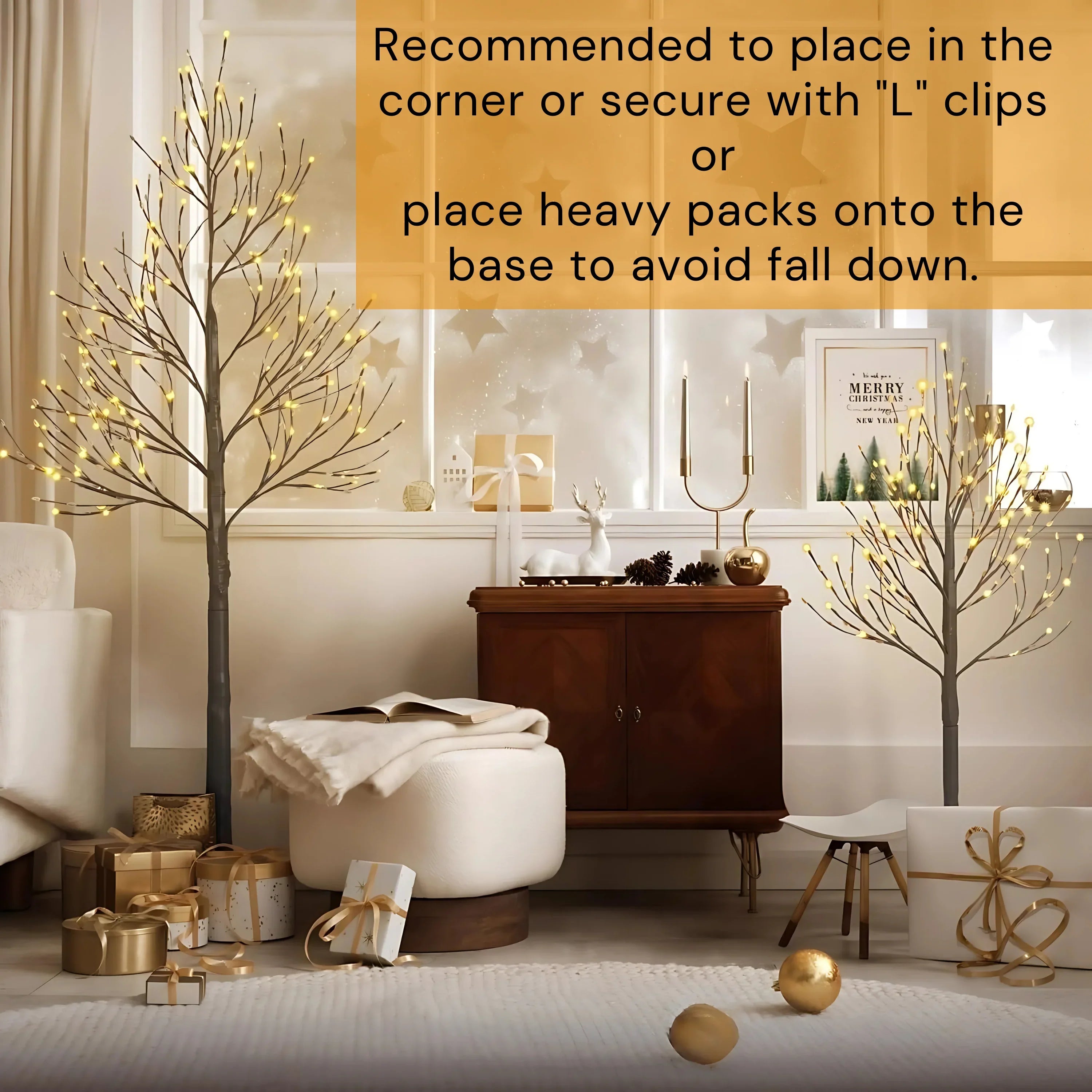 5ft, 6ft Decor Outdoor LED Christmas Tree Warm white LED lights, snowy twig design,Indoor Outdoor flexible branches for shaping and styling Battery Operated - 4A's Global