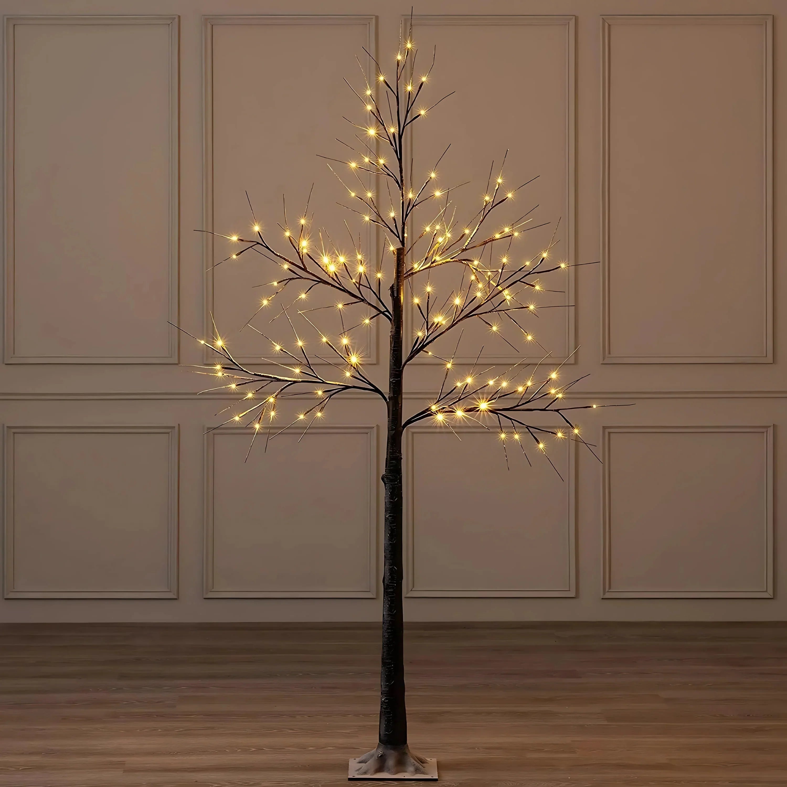 5ft, 6ft Decor Outdoor LED Christmas Tree Warm white LED lights, snowy twig design,Indoor Outdoor flexible branches for shaping and styling Battery Operated - 4A's Global