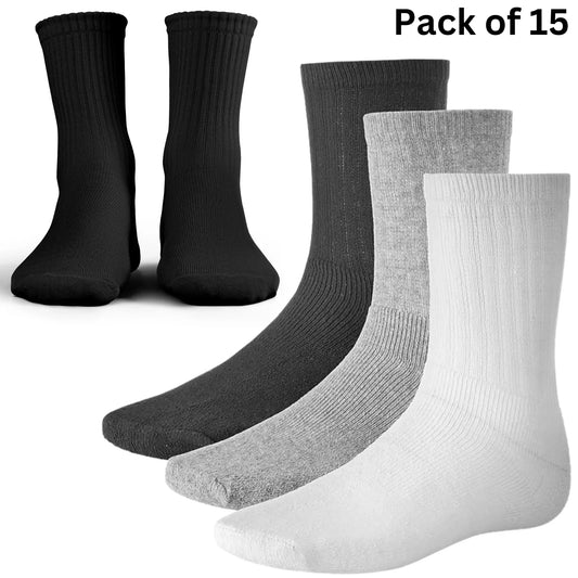 15 Pairs Women's Cotton Sport Socks - Cushioned, Breathable & Durable - Value Pack for Gym Yoga Running - Unisex Everyday Wear Socks - UK Sizes 6-11 - Black White Grey - Machine Washable - Sports Essentials  Unisex - 4A's Global