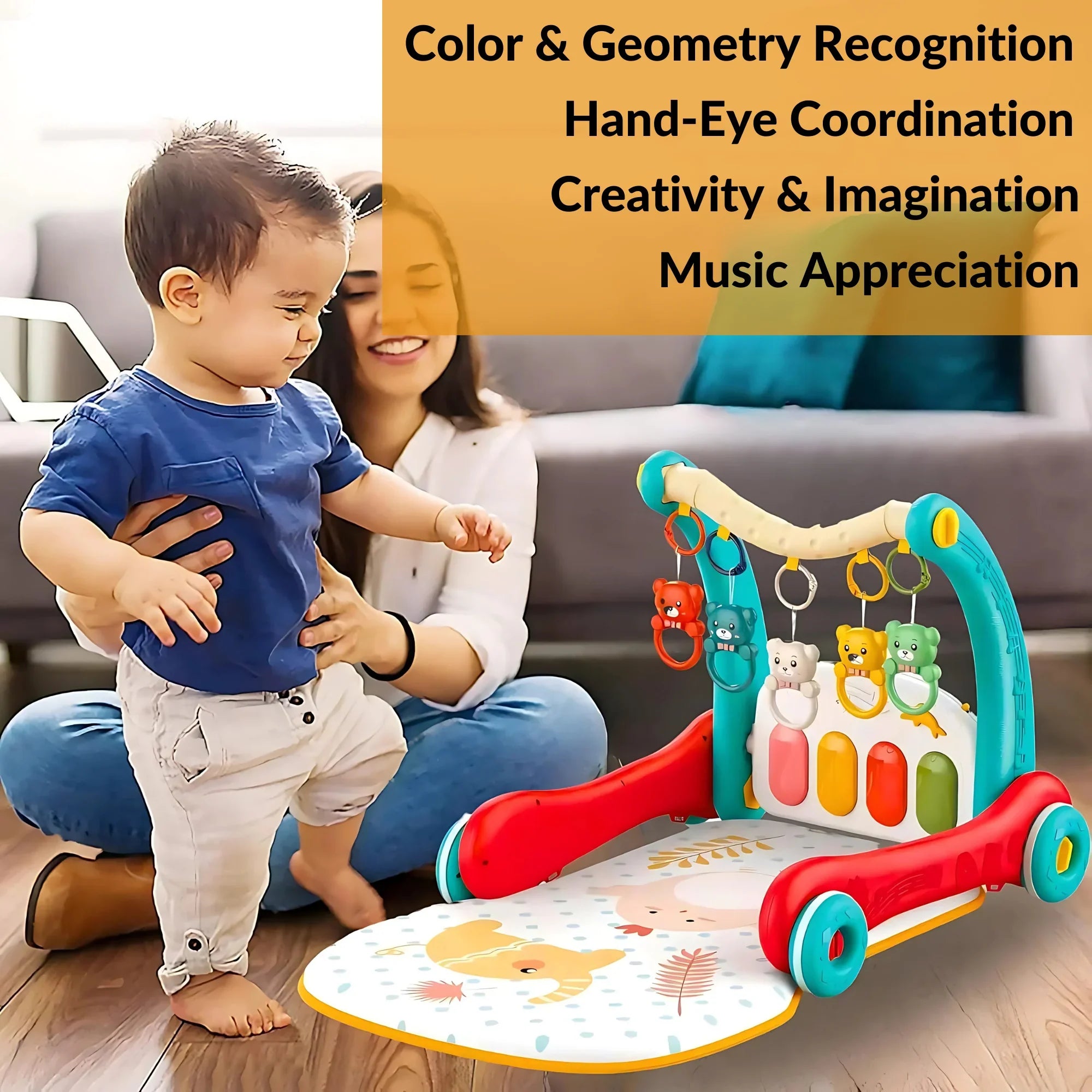 Sit-to-Stand Learning 2 in 1 Pedal Piano Play Gym/Walker, Baby Walker - 4A's Global