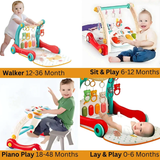 2-in-1 Sit-to-Stand Baby Walker & Play Gym | Musical Pedal Piano, Activity Toys, Play Mat & Learning Fun for Toddlers - 4A's Global