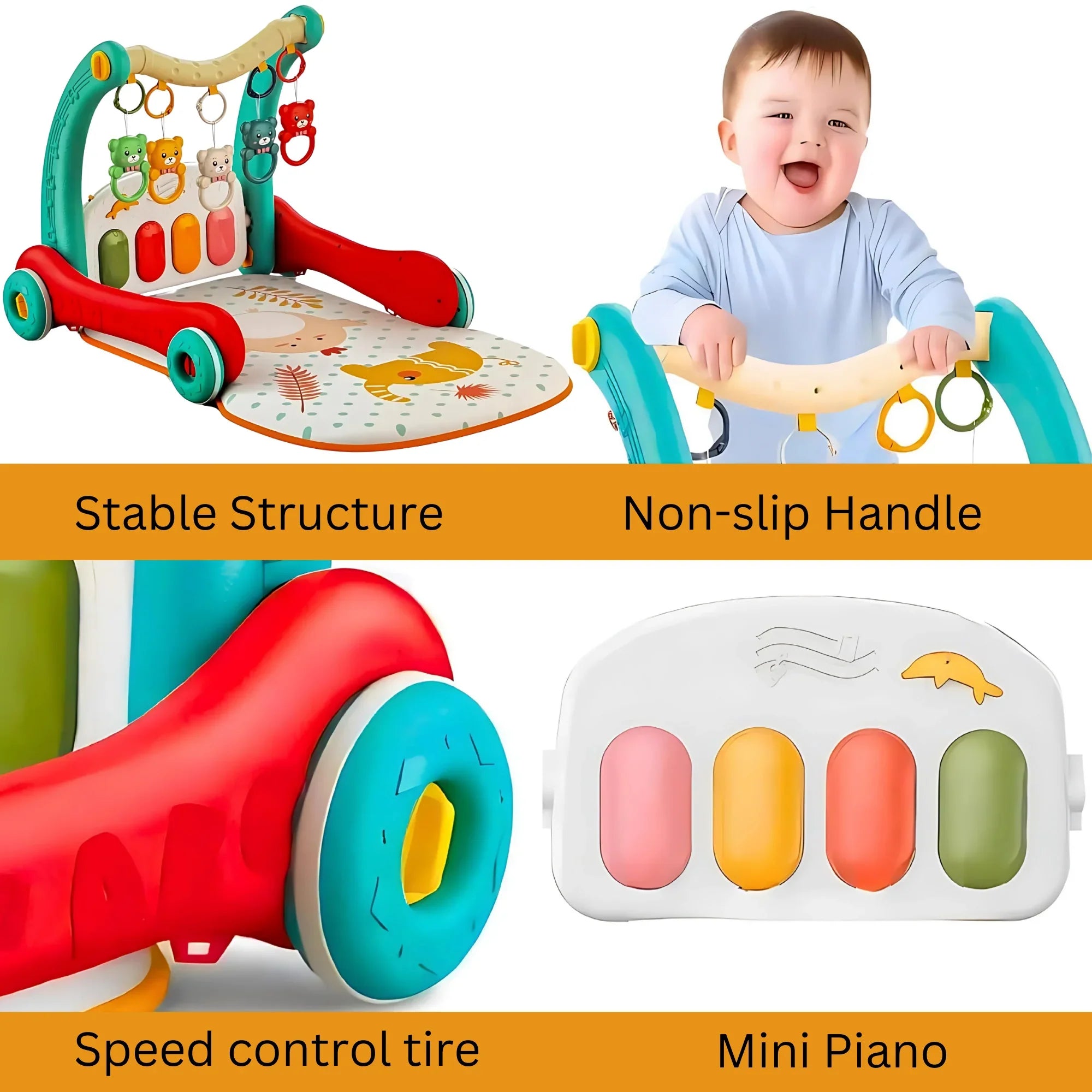 Sit-to-Stand Learning 2 in 1 Pedal Piano Play Gym/Walker, Baby Walker - 4A's Global