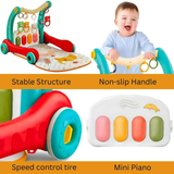 2-in-1 Sit-to-Stand Baby Walker & Play Gym | Musical Pedal Piano, Activity Toys, Play Mat & Learning Fun for Toddlers - 4A's Global