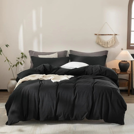 HIGH LIVING Bedding Double Duvet cover set with Pillow cases - Soft Microfibre Polyester Quilt Cover Set (Double Black) - 4A's Global