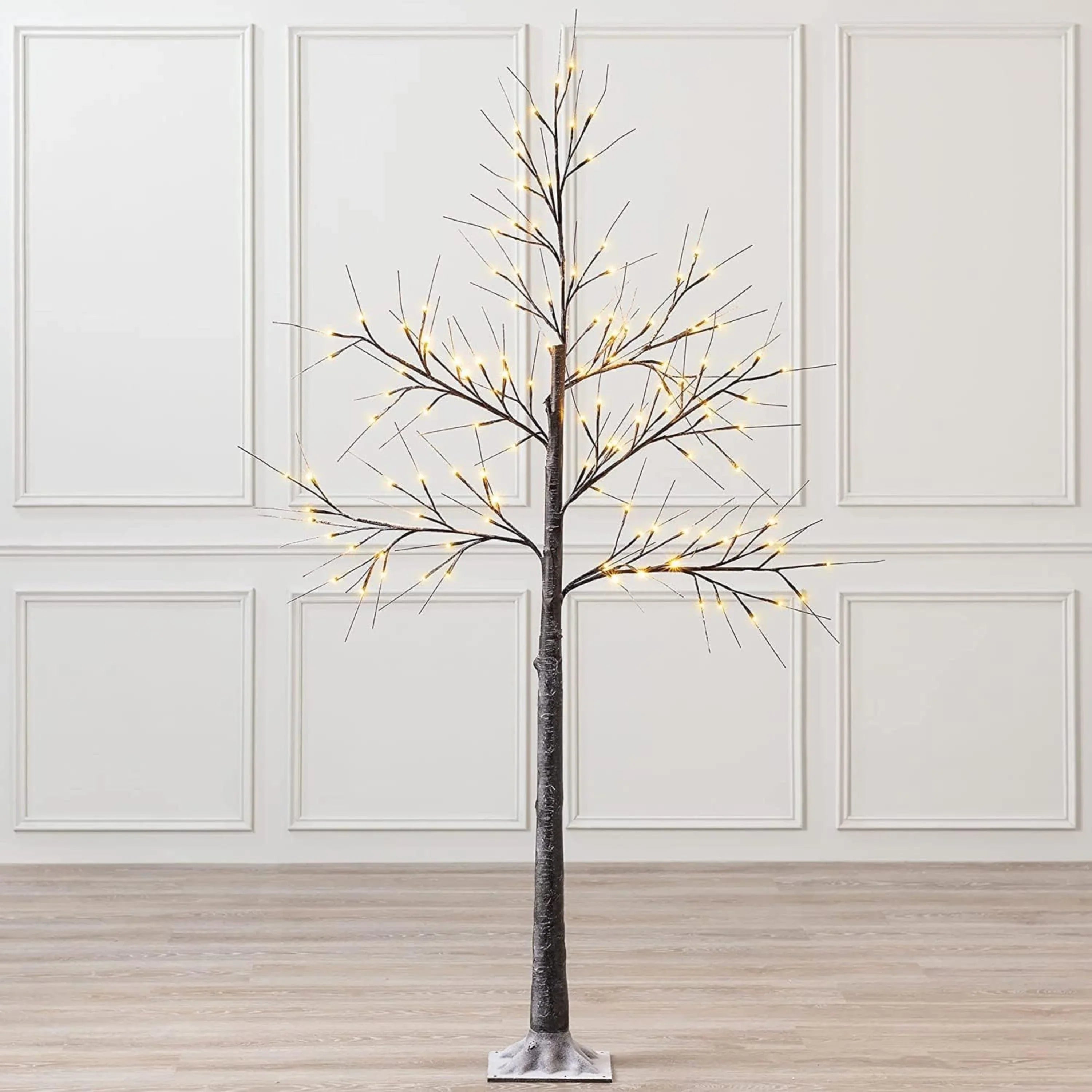 5ft, 6ft Decor Outdoor LED Christmas Tree Warm white LED lights, snowy twig design,Indoor Outdoor flexible branches for shaping and styling Battery Operated - 4A's Global