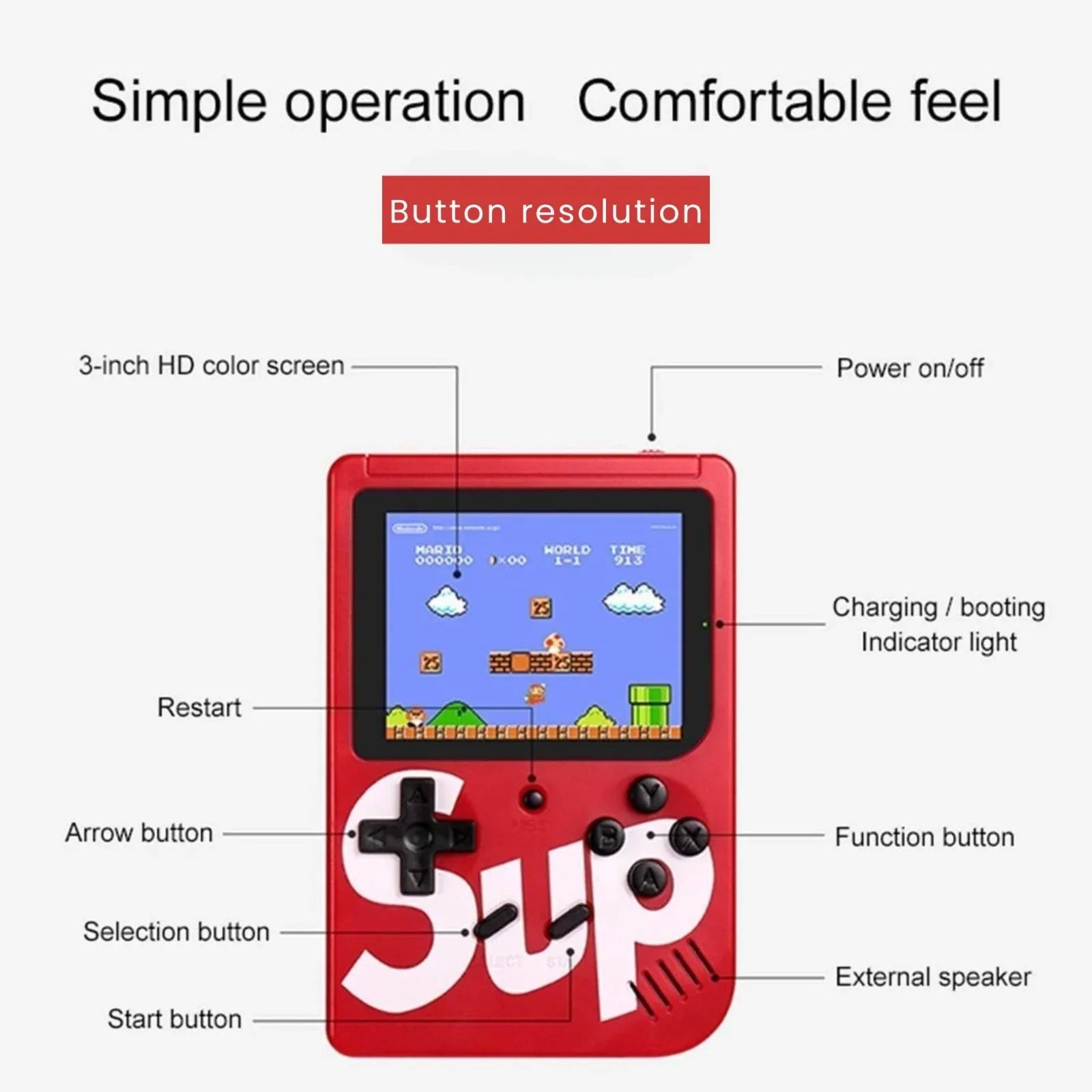 Meesa 400 in 1 Retro Handheld Game Console – Rechargeable 8-Bit Mini Gaming Box - 4A's Global