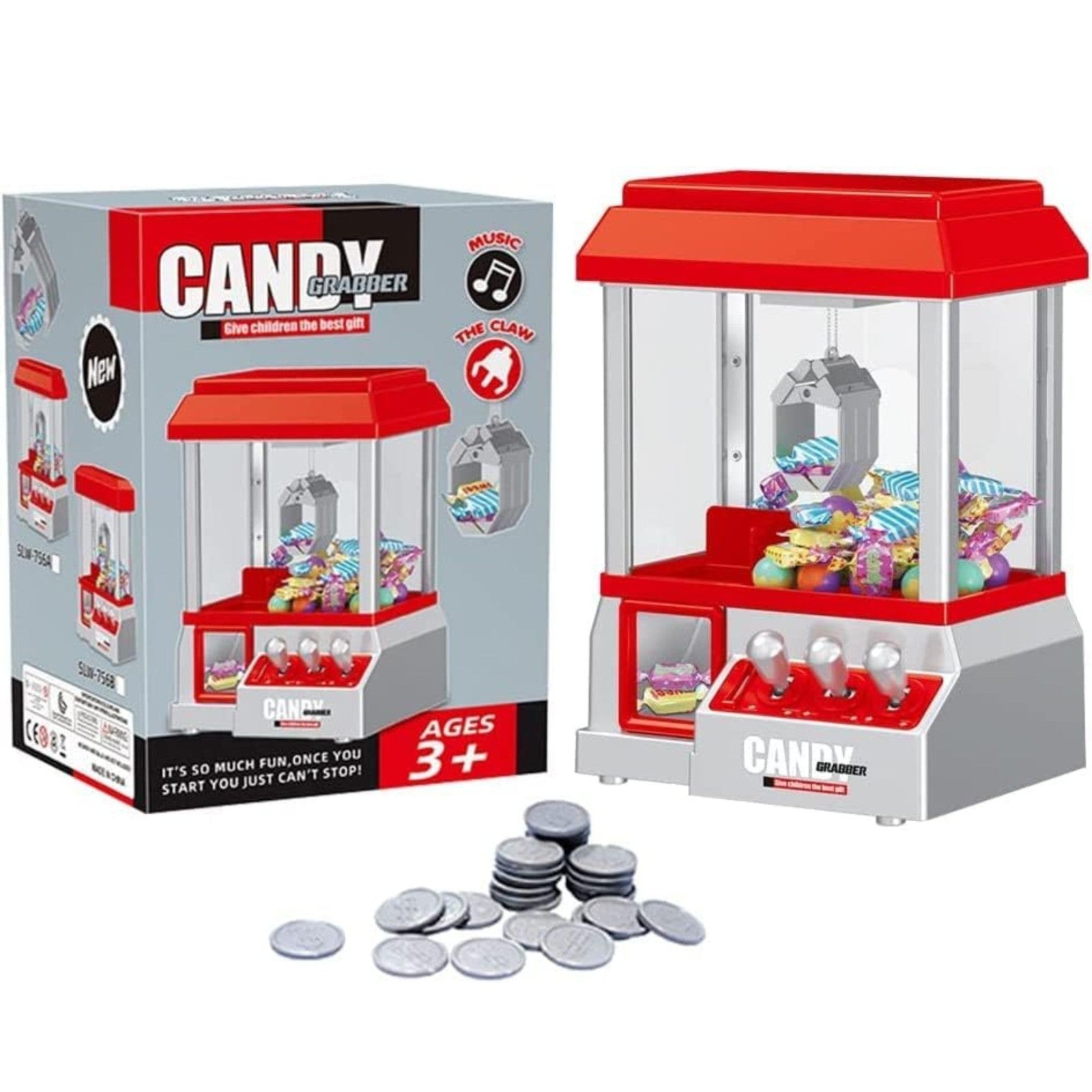 Candy Grabber Machine for Kids – Mini Claw Arcade Game Toy with Music & 20 Coins - 4A's Global