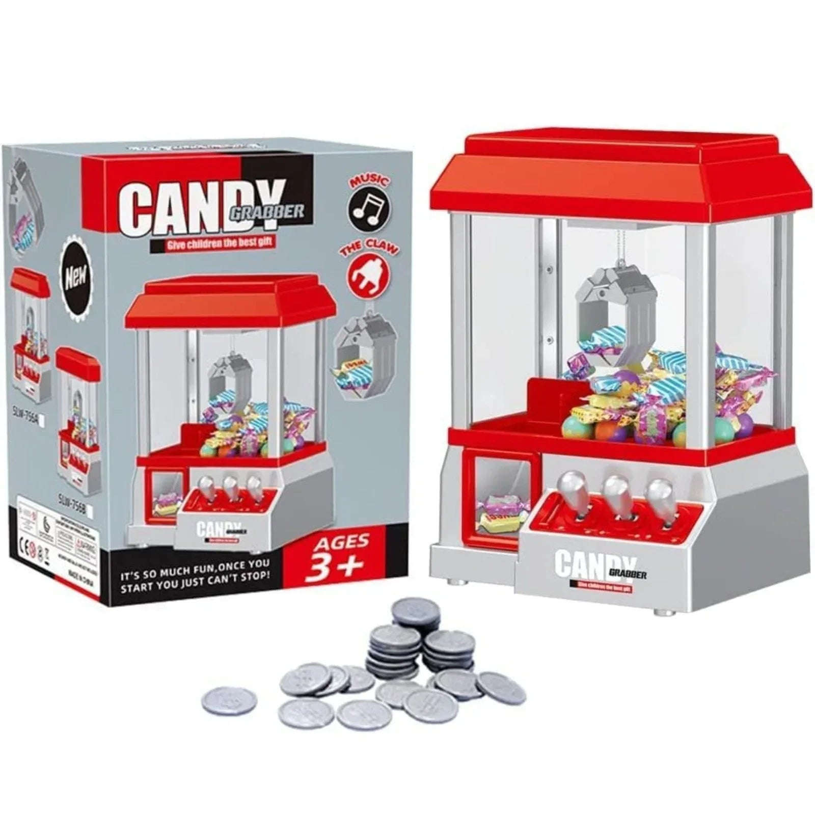 Candy Grabber Machine for Kids – Mini Claw Arcade Game Toy with Music & 20 Coins - 4A's Global