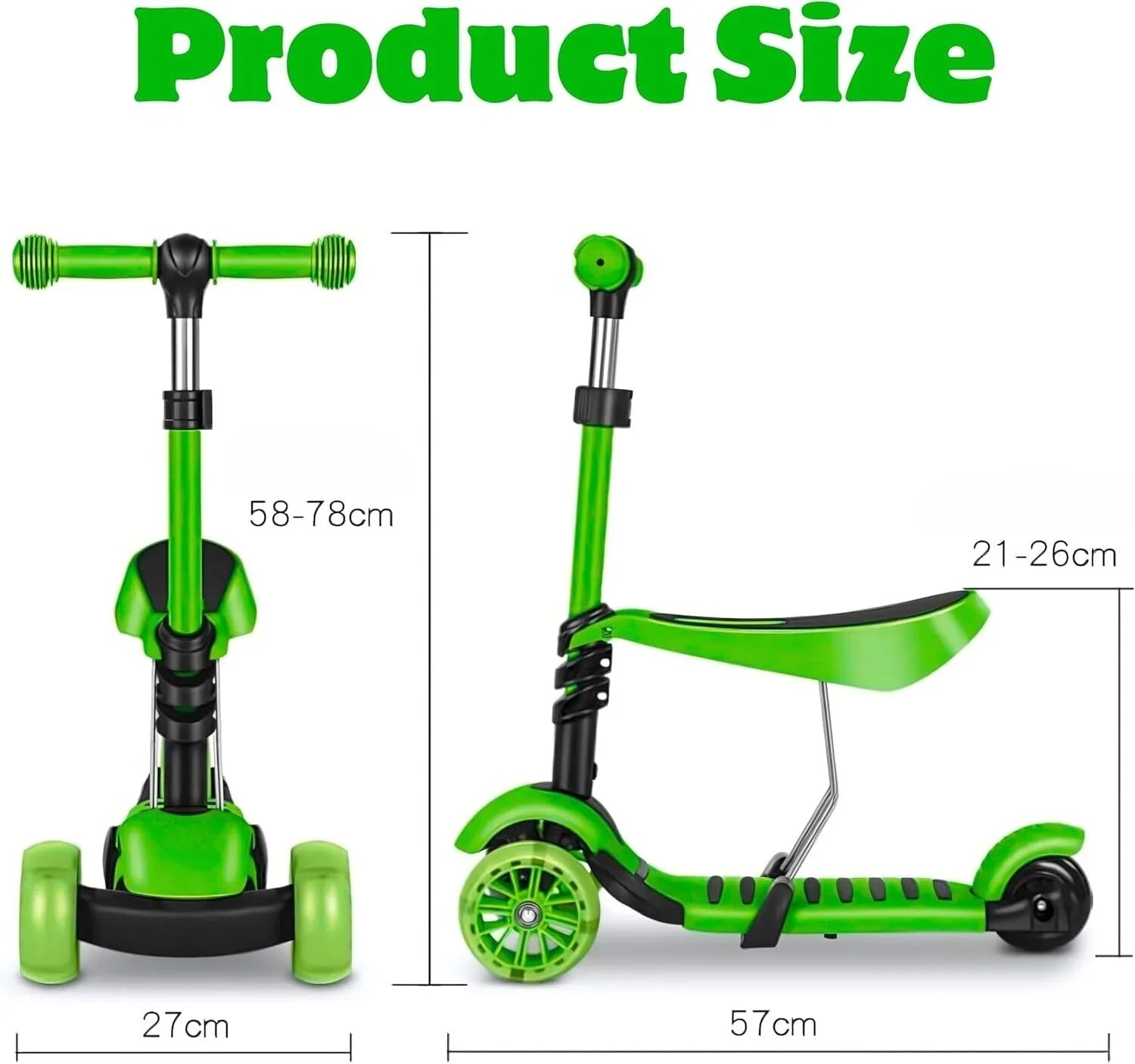 3 in 1 Scooter With Removeable Seat for Kids Ages 3-12 Adjustable Height 3 Wheel - 4A's Global