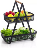 2-Tier Countertop Fruit Basket Fruit Bowl  Vegetable Holder for Kitchen Storage, Bread Storage Basket – Black