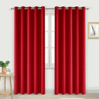 Red Thermal Blackout Eyelet Curtains – Ready Made Insulated Privacy &amp; Noise Reducing Drapes - 4A's Global
