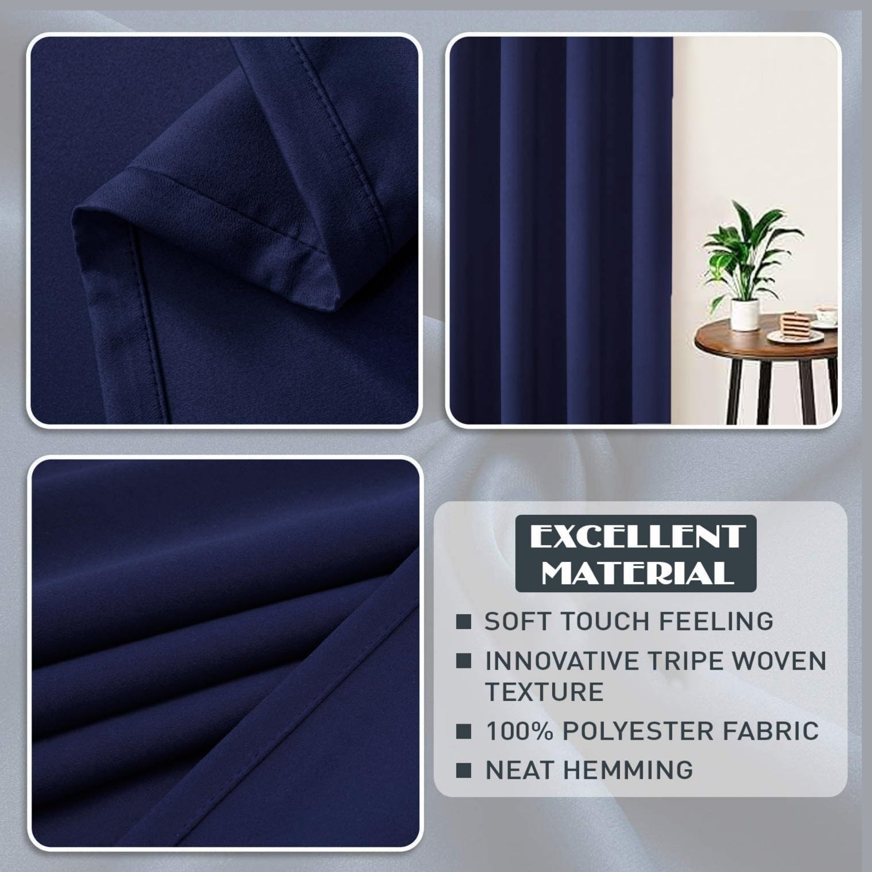 Navy Blue Thermal Blackout Eyelet Curtains – Ready Made Insulated Privacy &amp; Noise Reducing Drapes - 4A's Global