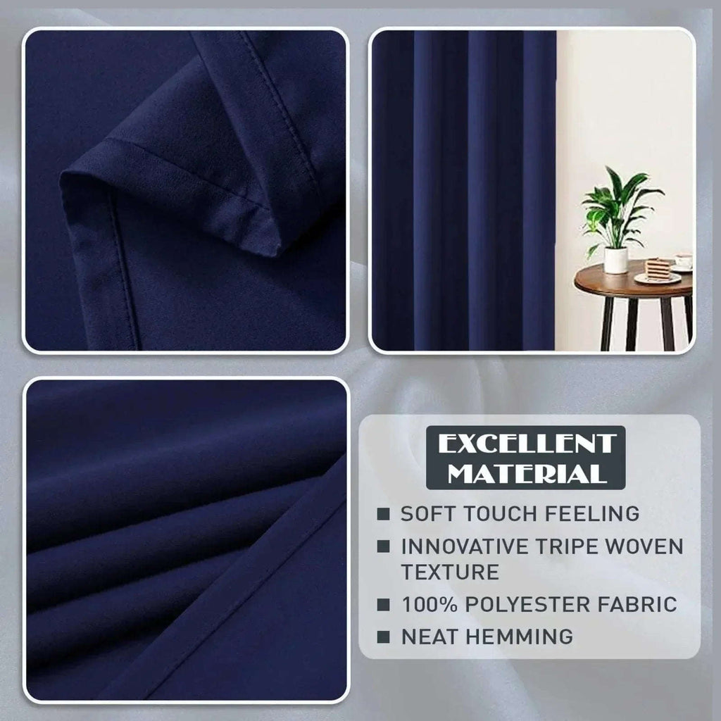 Navy Blue Thermal Blackout Eyelet Curtains – Ready Made Insulated Privacy &amp; Noise Reducing Drapes - 4A's Global