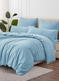 Double Duvet Cover - Plain Dyed Percale Duvet Quilt Cover Navy Solid Soft Double Bedding Duvet Cover Set with 2 Matching Pillowcases -Baby Blue - 4A's Global
