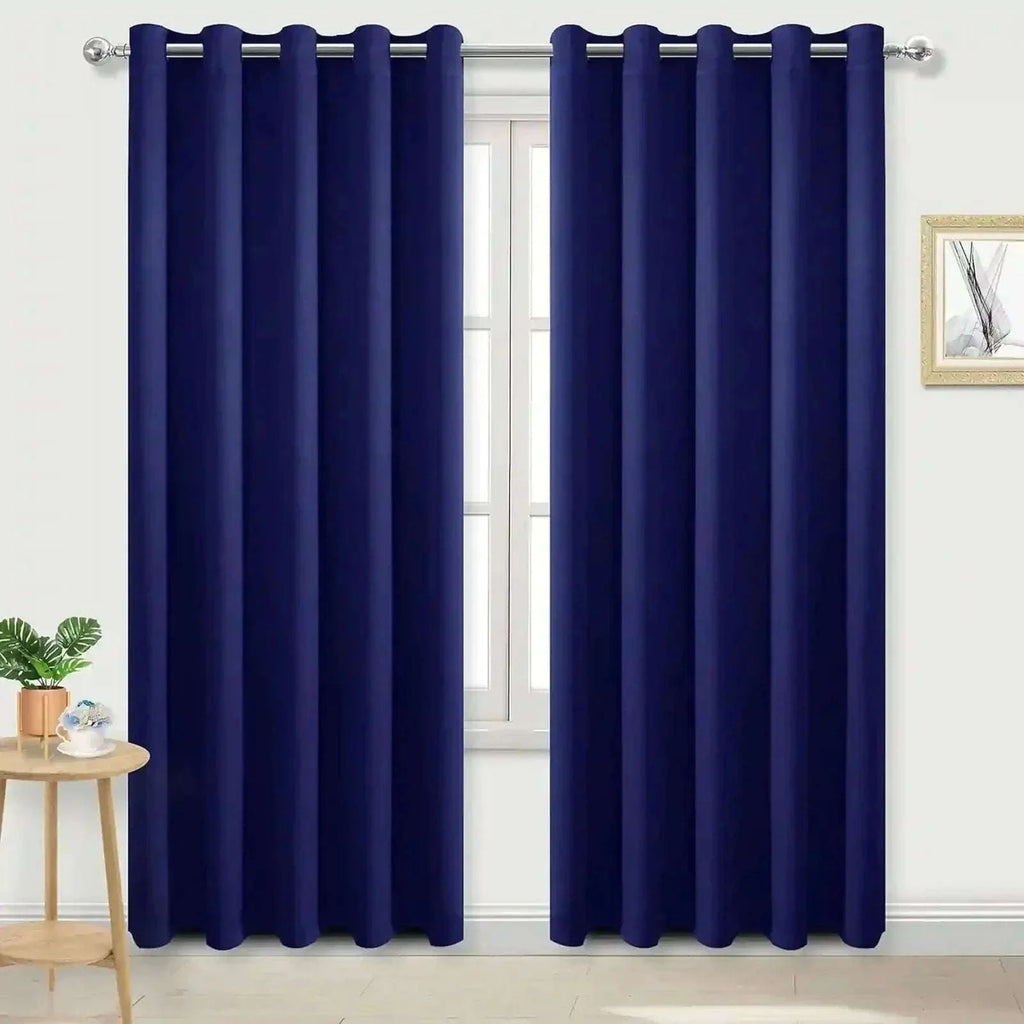 Navy Blue Thermal Blackout Eyelet Curtains – Ready Made Insulated Privacy &amp; Noise Reducing Drapes - 4A's Global