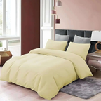 Double Duvet Cover - Premium King-Size Duvet Cover Set – Navy Percale, 3-Piece - Duvet with 2 Matching Pillowcases - Baby Yellow - 4A's Global