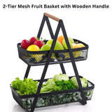 2-Tier Countertop Fruit Basket Fruit Bowl  Vegetable Holder for Kitchen Storage, Bread Storage Basket – Black