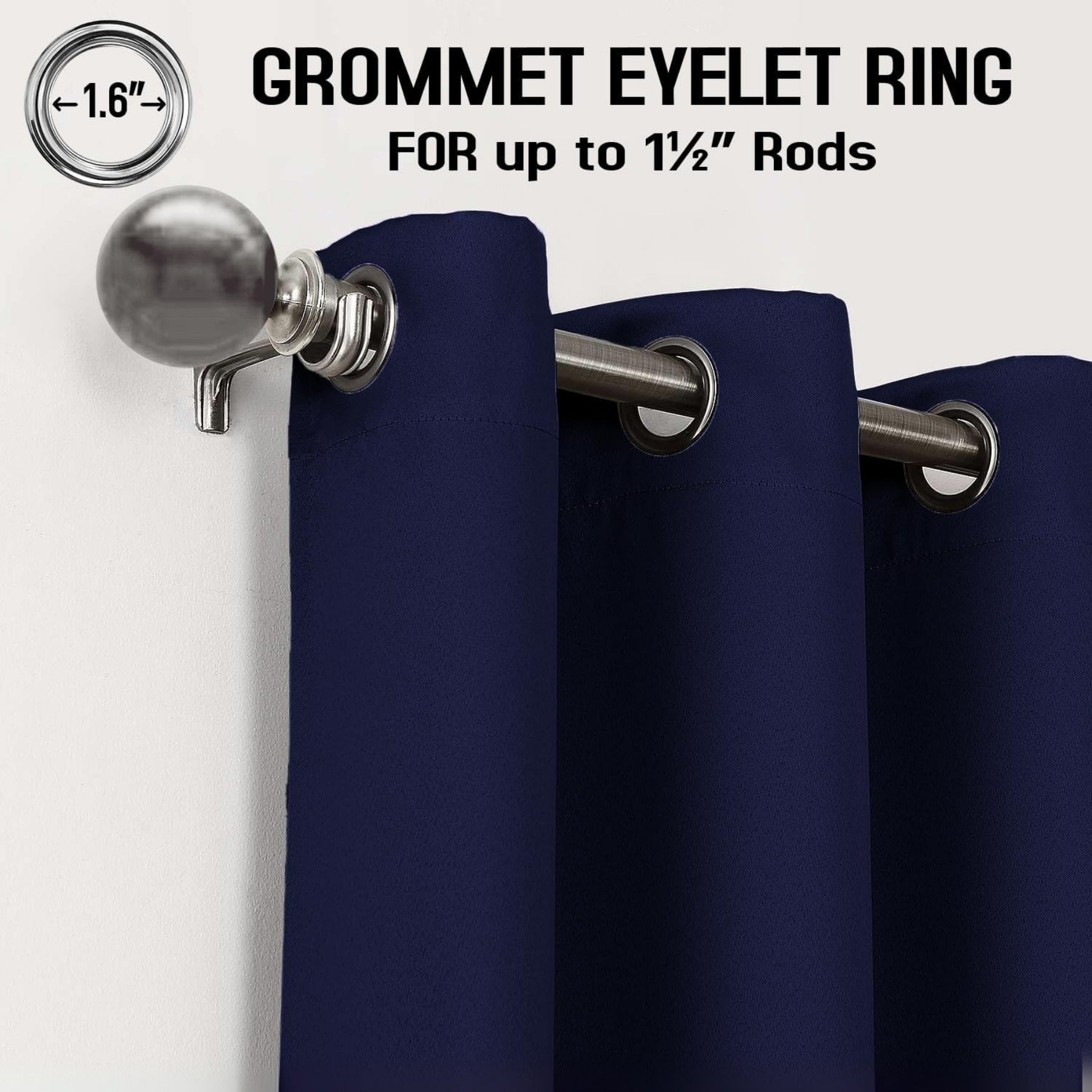 Navy Blue Thermal Blackout Eyelet Curtains – Ready Made Insulated Privacy &amp; Noise Reducing Drapes - 4A's Global