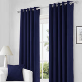 Navy Blue Thermal Blackout Eyelet Curtains – Ready Made Insulated Privacy &amp; Noise Reducing Drapes - 4A's Global