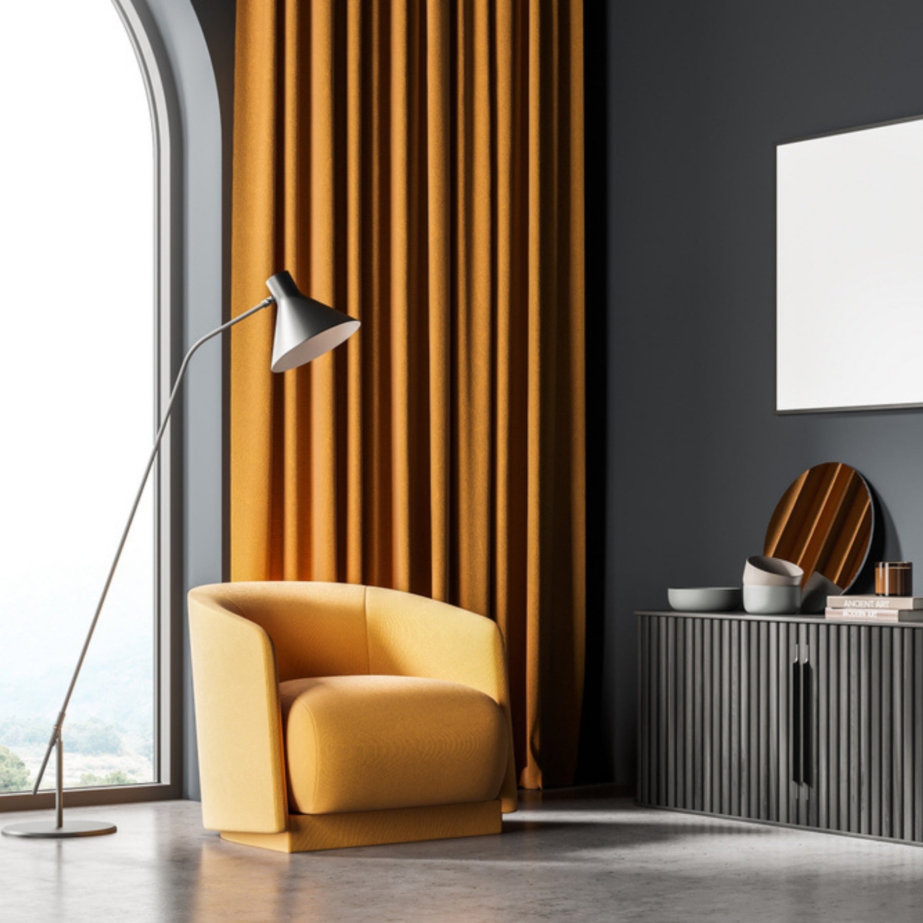 Ochre Yellow Thermal Blackout Eyelet Curtains – Ready Made Insulated Privacy &amp; Noise Reducing Drapes - 4A's Global