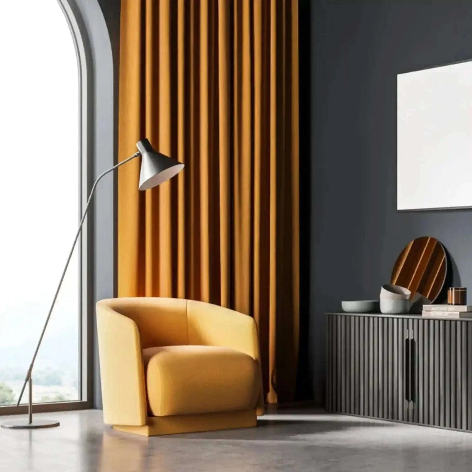 Ochre Yellow Thermal Blackout Eyelet Curtains – Ready Made Insulated Privacy &amp; Noise Reducing Drapes - 4A's Global