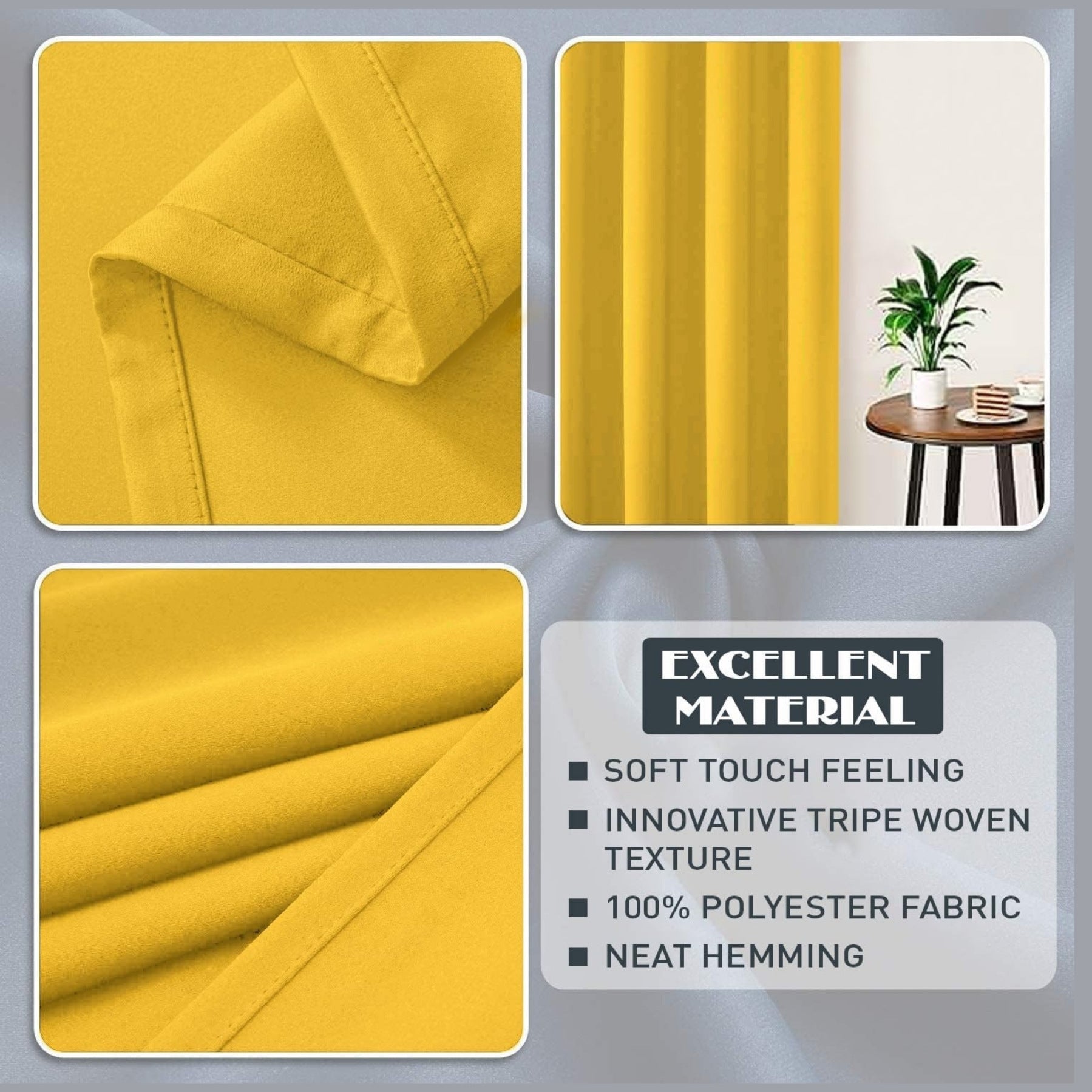 Ochre Yellow Thermal Blackout Eyelet Curtains – Ready Made Insulated Privacy &amp; Noise Reducing Drapes - 4A's Global
