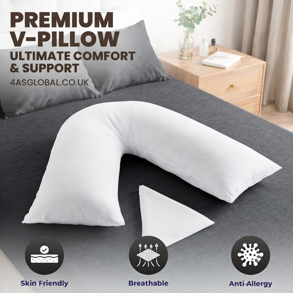 V Shaped Pillow Ergonomic Neck Back Support for Reading Sleeping Maternity - High Living - 4A's Global