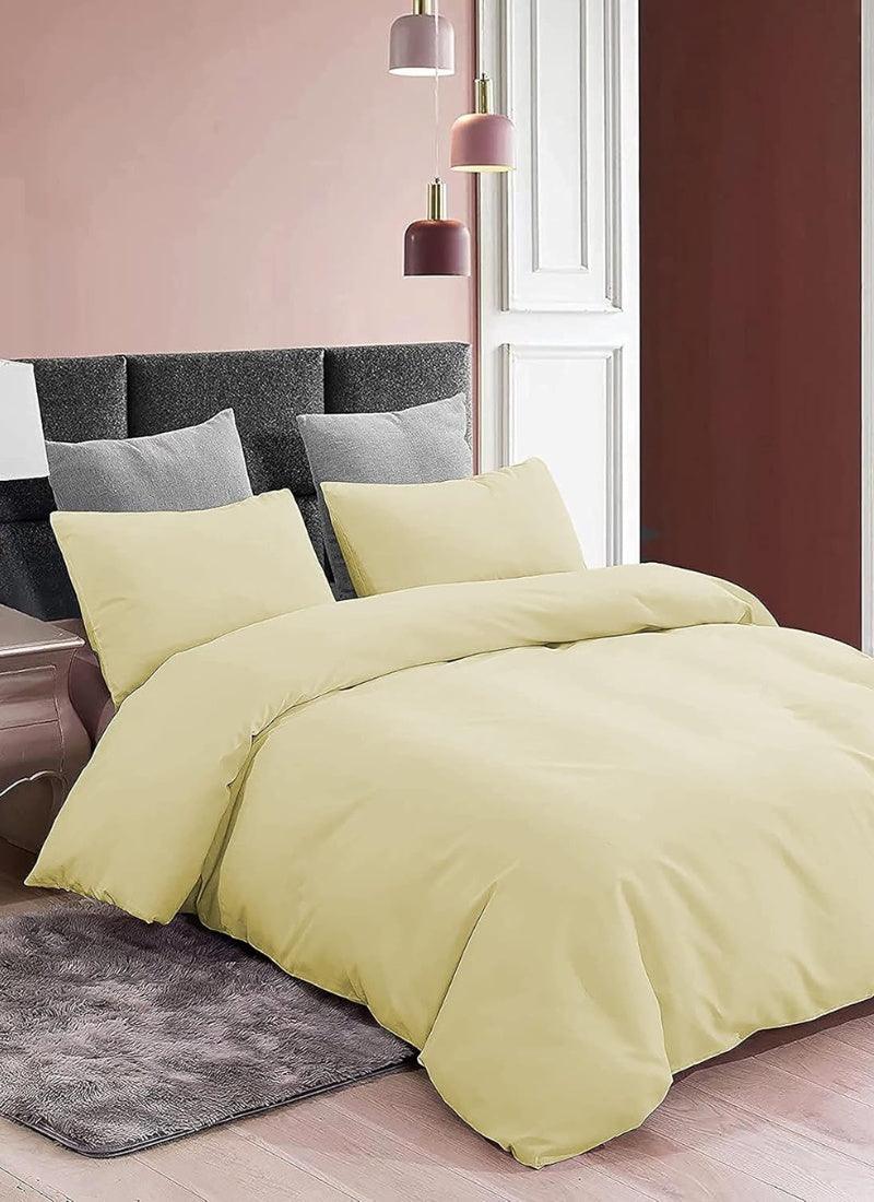 Double Duvet Cover - Plain Dyed Percale Duvet Quilt Cover Navy Solid Soft Double Bedding Duvet Cover Set with 2 Matching Pillowcases - Baby Yellow - 4A's Global