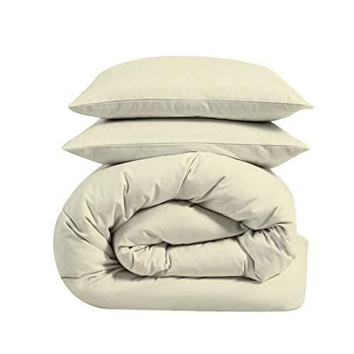 Double Duvet Cover Plain Dyed Percale Soft Bedding Set with 2 Pillowcases Premium King Size 3 Piece Duvet Quilt Cover Set Navy Cream - 4A's Global