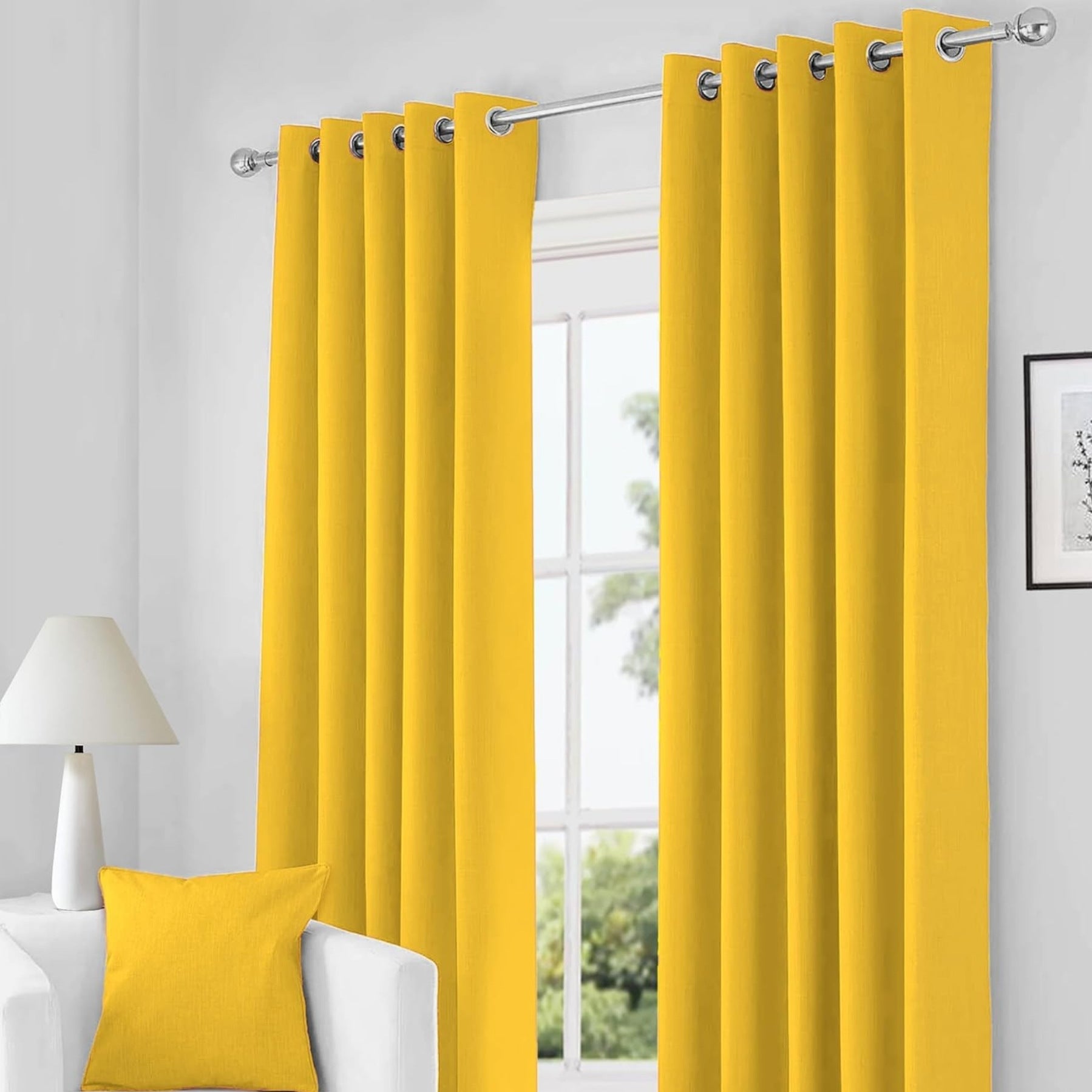 Ochre Yellow Thermal Blackout Eyelet Curtains – Ready Made Insulated Privacy &amp; Noise Reducing Drapes - 4A's Global