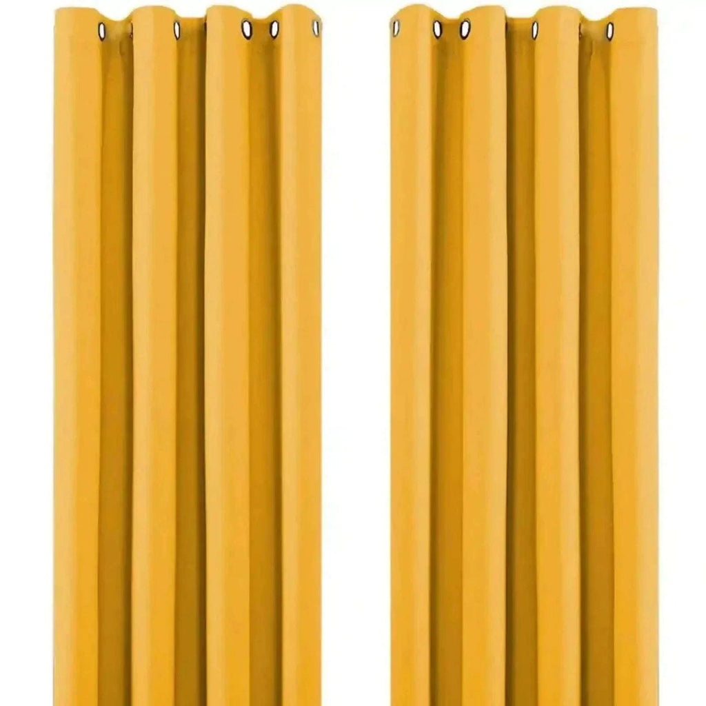 Ochre Yellow Thermal Blackout Eyelet Curtains – Ready Made Insulated Privacy &amp; Noise Reducing Drapes - 4A's Global