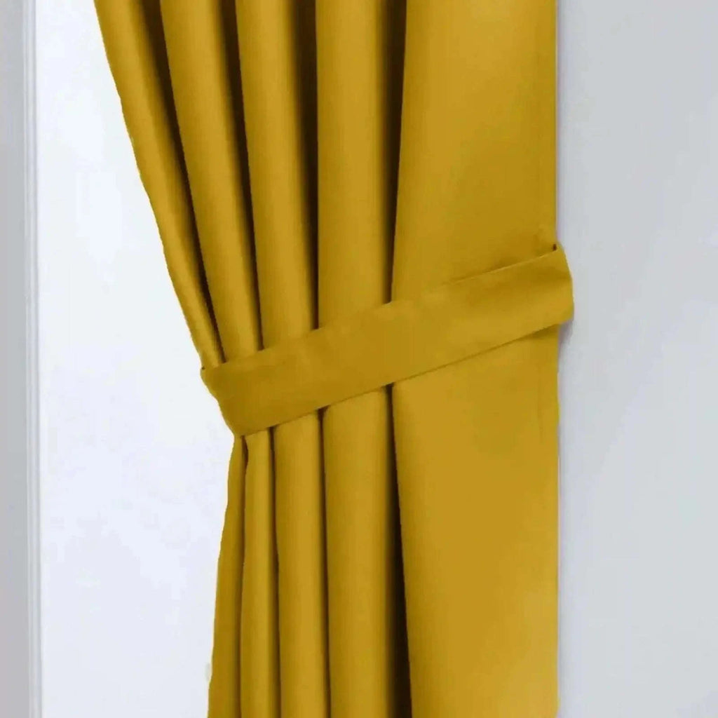 Ochre Yellow Thermal Blackout Eyelet Curtains – Ready Made Insulated Privacy &amp; Noise Reducing Drapes - 4A's Global