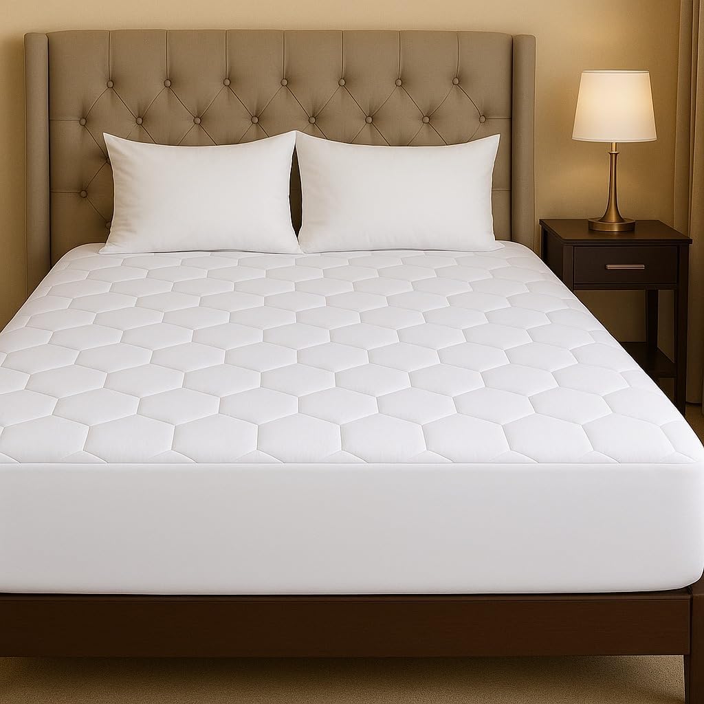 Hexagonal Shape Mattress Protector – Elasticated Fitted Sheet Cover | 30cm Deep Skirt (12 Inch) | Double Bed Size