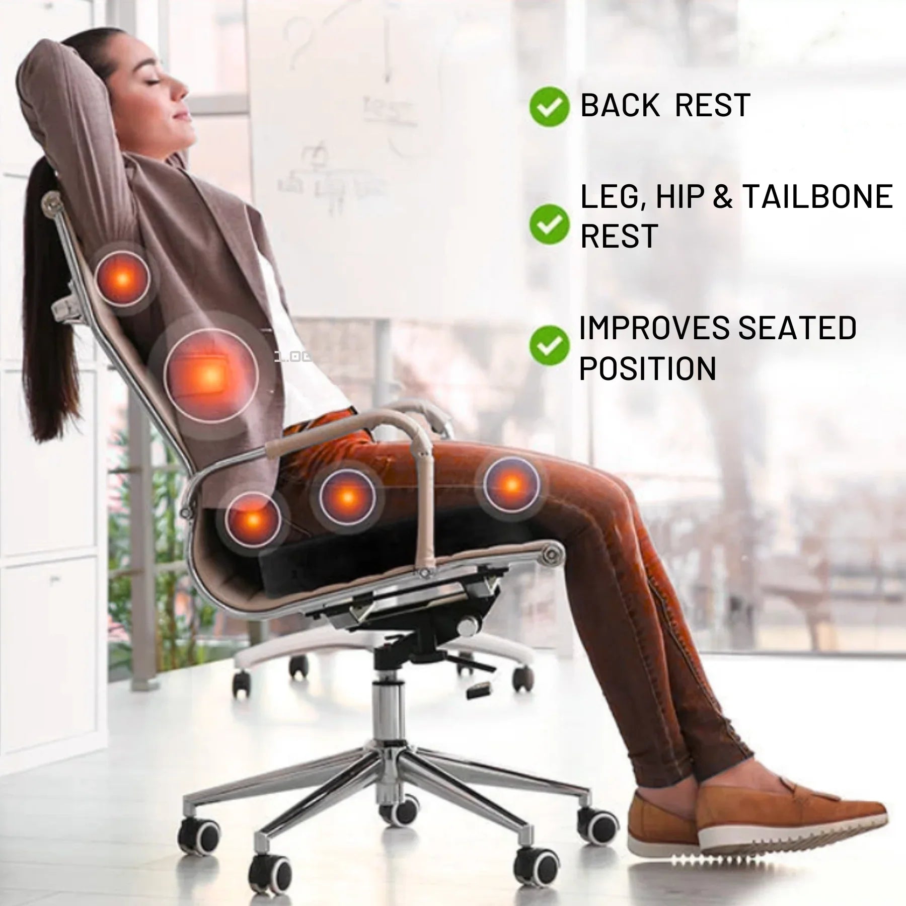 Memory Foam Seat Cushion – Ergonomic Cooling Comfort for Office, Car &amp; Home | 45x35cm | Black - 4A's Global