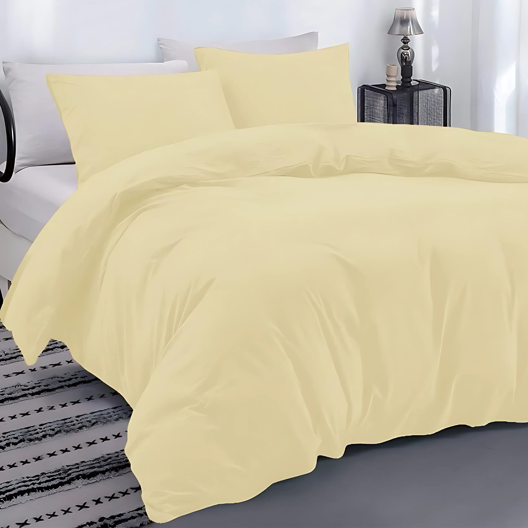 Double Duvet Cover - Premium King-Size Duvet Cover Set – Navy Percale, 3-Piece - Duvet with 2 Matching Pillowcases - Baby Yellow - 4A's Global