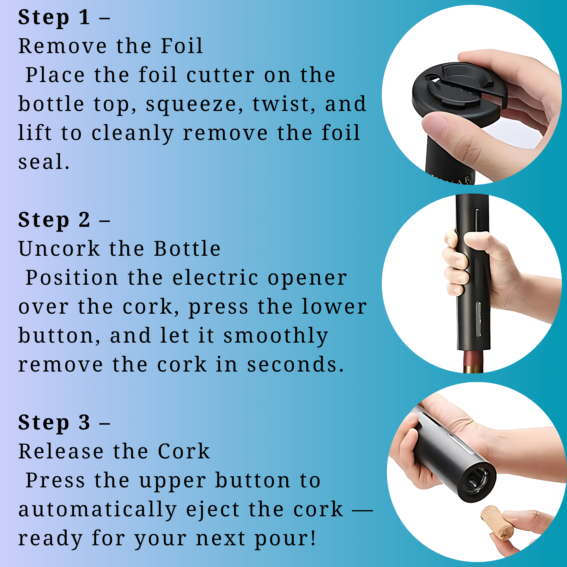 Automatic Electric Wine Bottle Opener Gift Set – Rechargeable, with Foil Cutter, Wine Pourer &amp; Vacuum Stoppers - 4A's Global