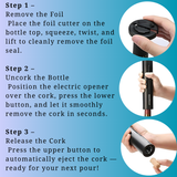 Automatic Electric Wine Bottle Opener Gift Set – Rechargeable, with Foil Cutter, Wine Pourer &amp; Vacuum Stoppers - 4A's Global