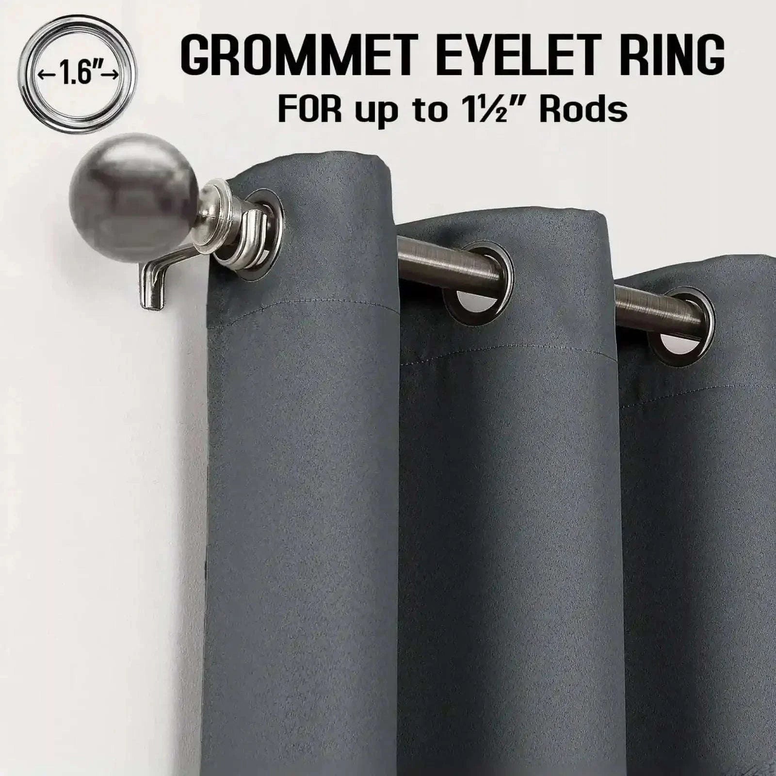 Charcoal Thermal Blackout Eyelet Curtains – Ready Made Insulated Privacy &amp; Noise Reducing Drapes - 4A's Global
