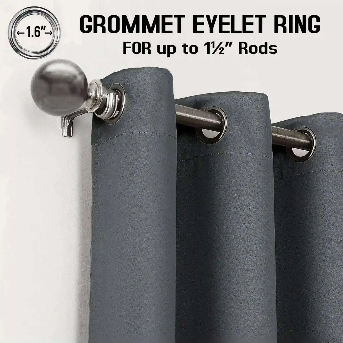 Charcoal Thermal Blackout Eyelet Curtains – Ready Made Insulated Privacy &amp; Noise Reducing Drapes - 4A's Global