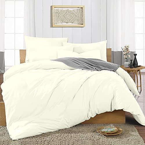 Double Duvet Cover Plain Dyed Percale Soft Bedding Set with 2 Pillowcases Premium King Size 3 Piece Duvet Quilt Cover Set Navy Cream - 4A's Global