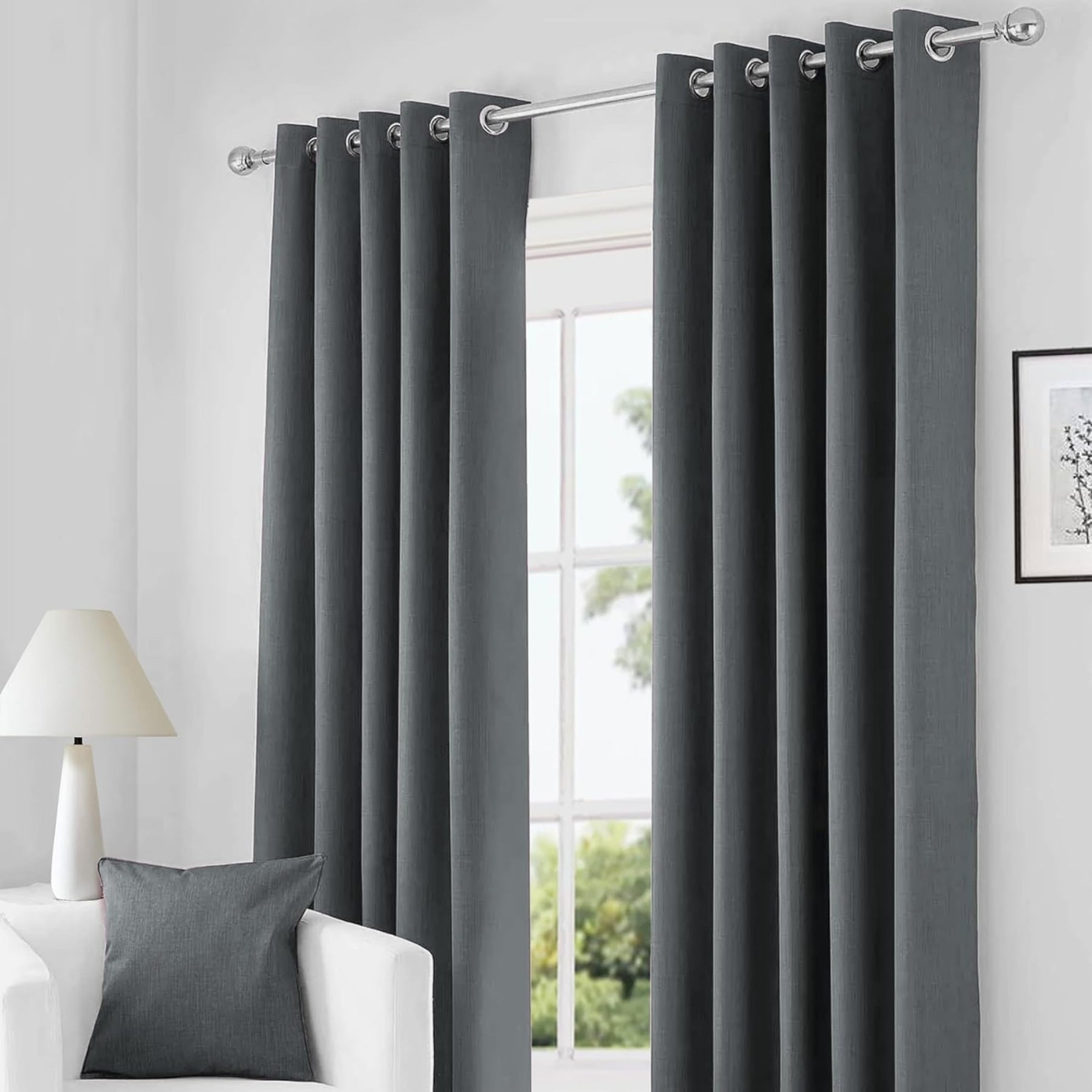 Charcoal Thermal Blackout Eyelet Curtains – Ready Made Insulated Privacy &amp; Noise Reducing Drapes - 4A's Global