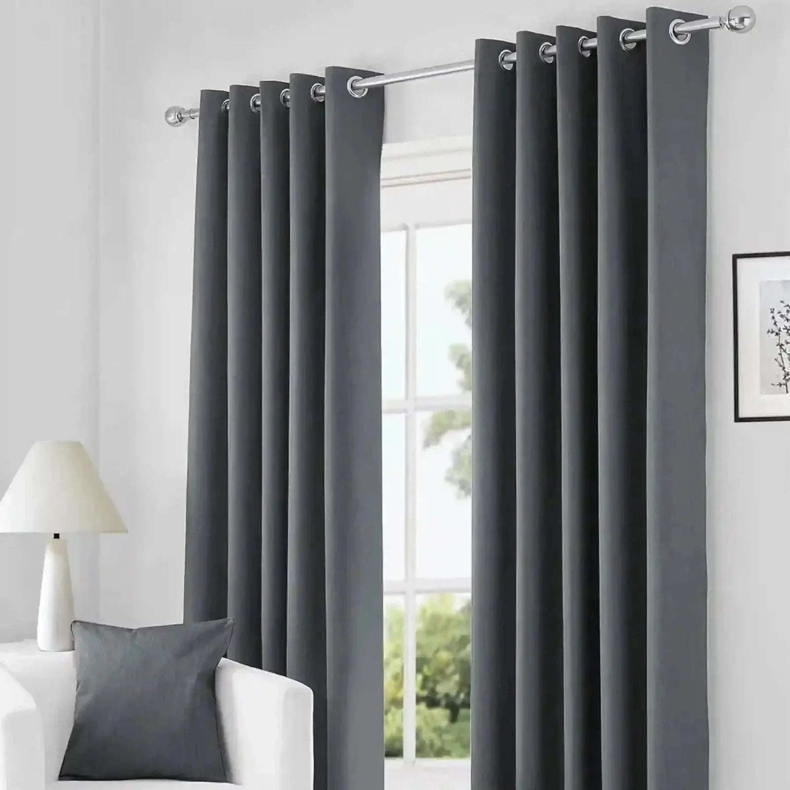 Charcoal Thermal Blackout Eyelet Curtains – Ready Made Insulated Privacy &amp; Noise Reducing Drapes - 4A's Global