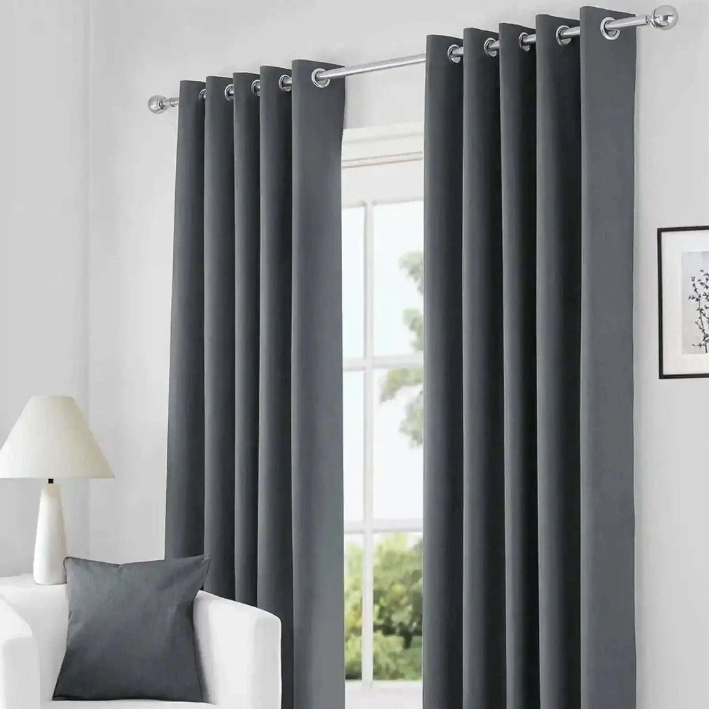 Charcoal Thermal Blackout Eyelet Curtains – Ready Made Insulated Privacy &amp; Noise Reducing Drapes - 4A's Global