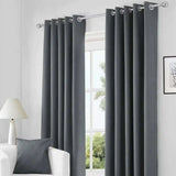 Charcoal Thermal Blackout Eyelet Curtains – Ready Made Insulated Privacy &amp; Noise Reducing Drapes - 4A's Global