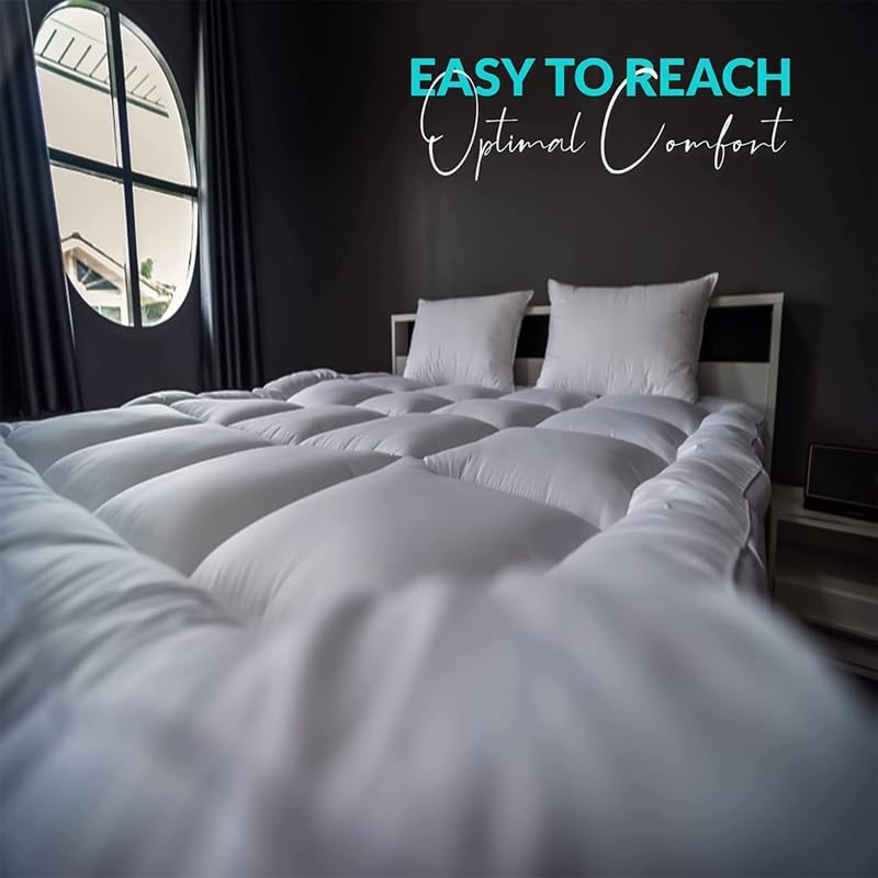 4-Inch / 11cm Extra Thick King Size Mattress Topper – 1100 GSM Microfibre Fill | 150 x 200 cm (59 x 79 inch) - 4A's Global