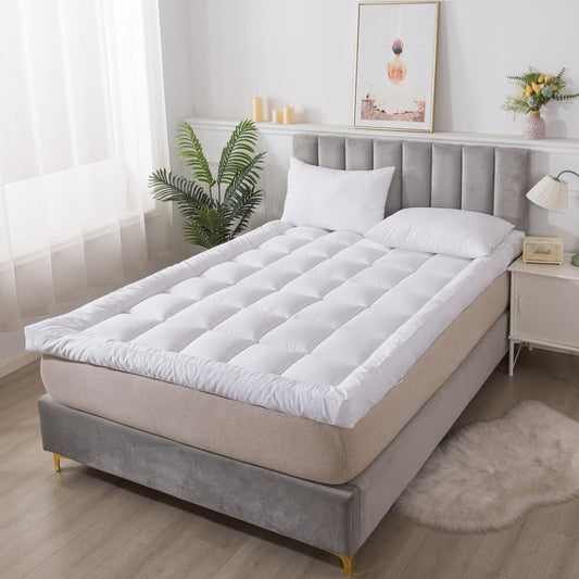 4-Inch / 11cm Extra Thick King Size Mattress Topper – 1100 GSM Microfibre Fill | 150 x 200 cm (59 x 79 inch)