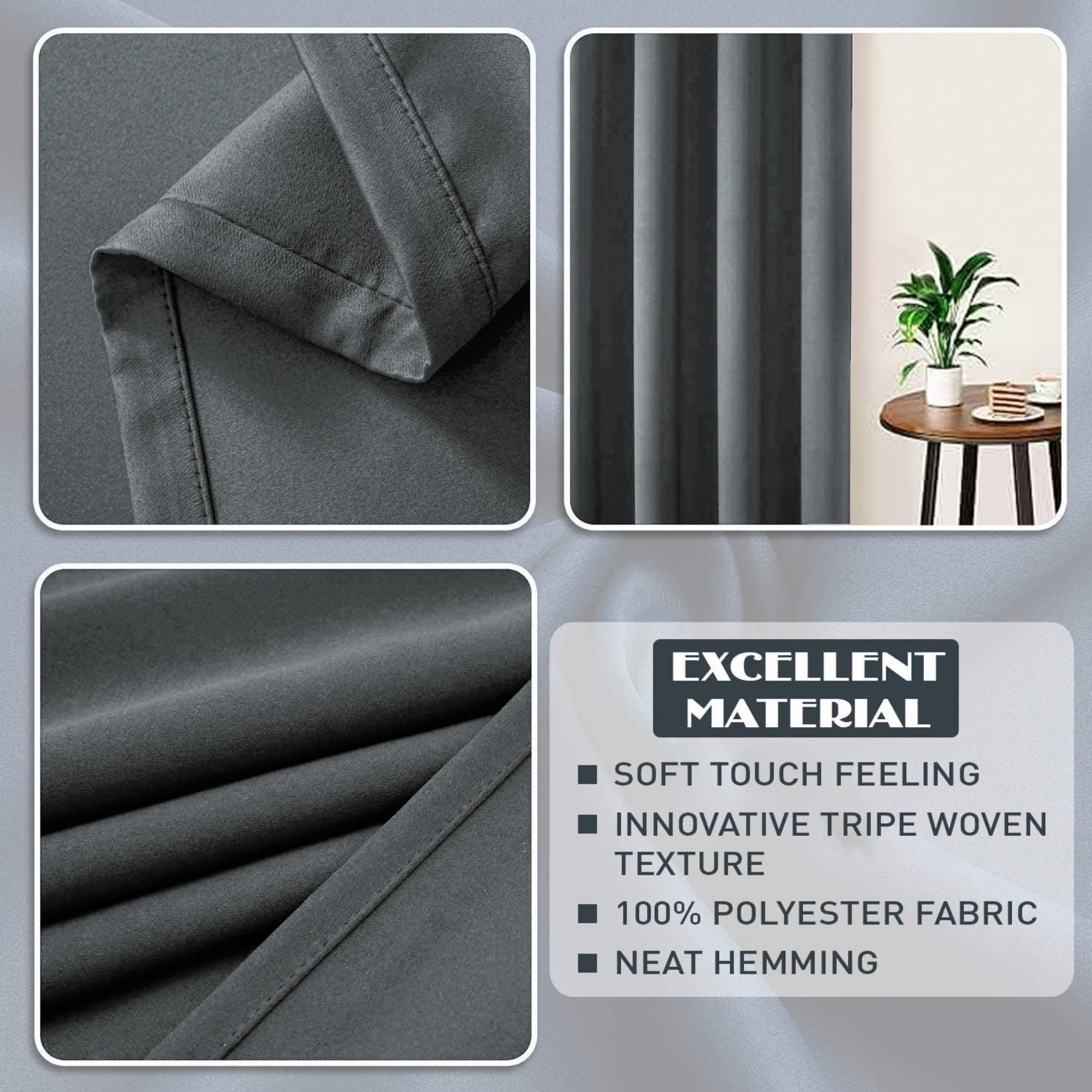Charcoal Thermal Blackout Eyelet Curtains – Ready Made Insulated Privacy &amp; Noise Reducing Drapes - 4A's Global